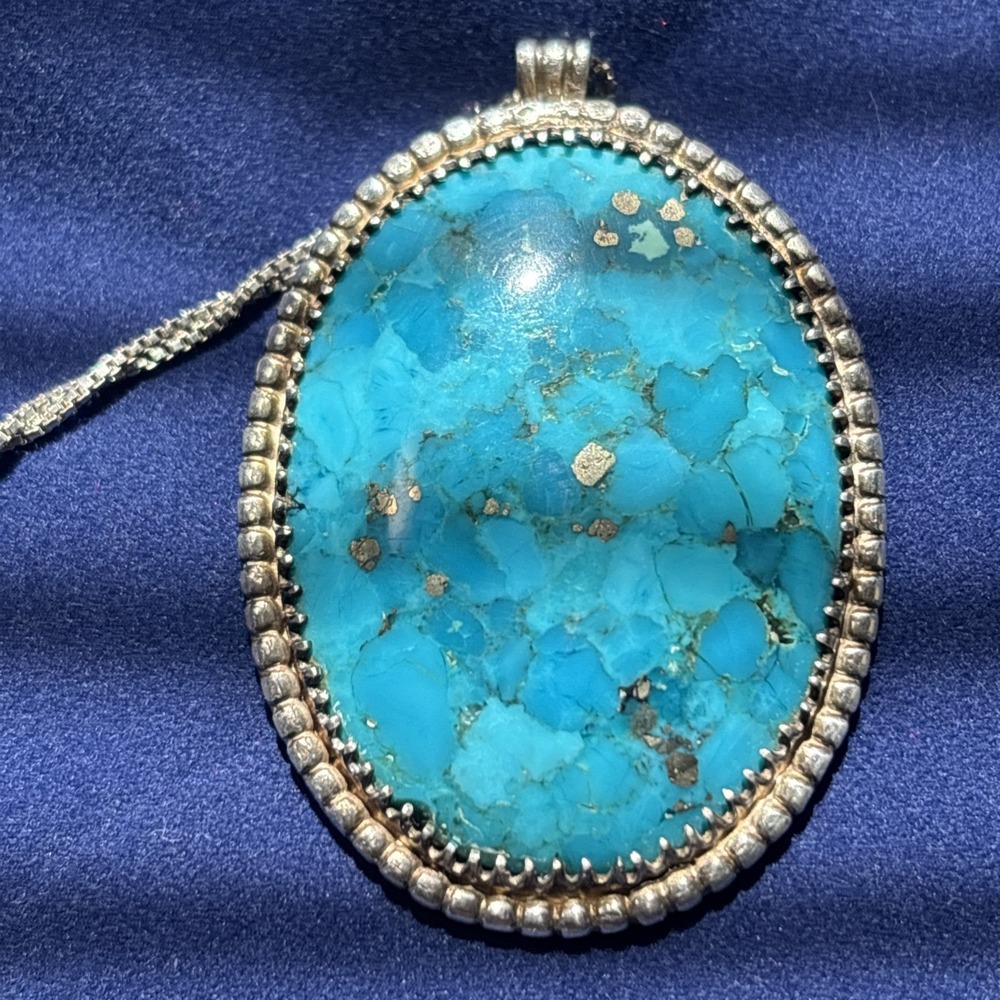 Beautiful Sterling Silver Copper Turquoise Oval Pendant and 16 Inch Chain - Picture 9 of 11